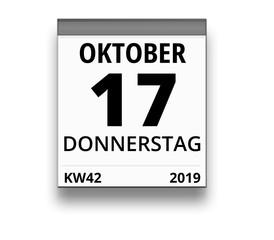 Kalender für Donnerstag, 17. OKTOBER 2019 (Woche 42)