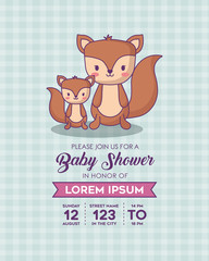 Baby shower Invitation with cute squirrels icon over blue background, colorful design. vector illustration