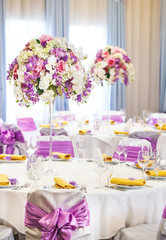 Table set for wedding or another catered event dinner.