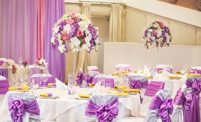 Table set for wedding or another catered event dinner.