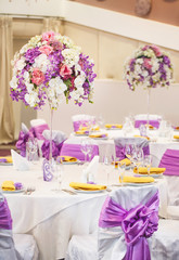 Table set for wedding or another catered event dinner.