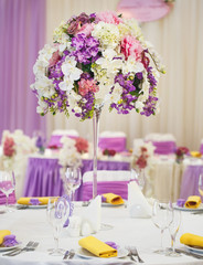 Table set for wedding or another catered event dinner.