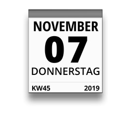 Kalender für Donnerstag, 7. NOVEMBER 2019 (Woche 45)