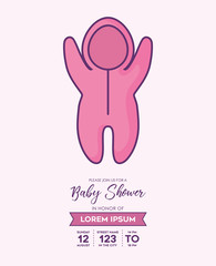 Baby shower invitation with baby clothes over pink background, colorful design. vector illustration