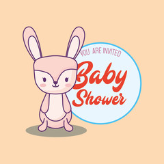Baby shower invitation with cute rabbit icon over orange background, colorful desing. vector illustration