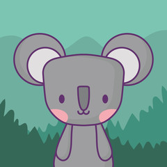 cute koala over forest background, colorful design. vector illustration