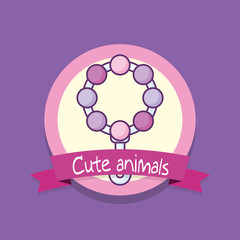 emblem with baby shower design with baby rattle icon over purple background, colorful design. vector illustration