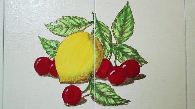 Kitchen Mosaic. A Lemon And Fruits. Close-Up.