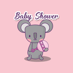 Baby shower design with cute koala icon over pink background, colorful design. vector illustration