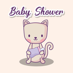 Baby shower design with cute cat over white background, colorful design. vector illustration