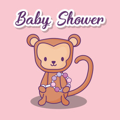 Baby shower design with cute monkey over pink background, colorful design. vector illustration