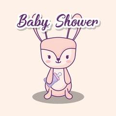 Baby shower design with cute rabbit over white background, colorful design. vector illustration