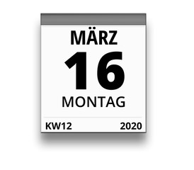 Kalender für Montag, 16. MÄRZ 2020 (Woche 12)