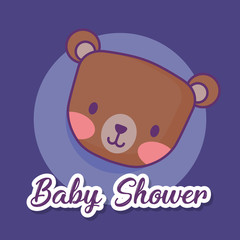 Baby shower design with cute bear icon over purple background, colorful design. vector illustration
