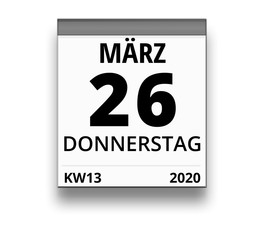 Kalender für Donnerstag, 26. MÄRZ 2020 (Woche 13)