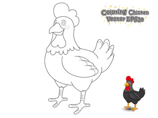 Coloring The Cute Cartoon Chicken. Educational Game for Kids. Vector illustration.