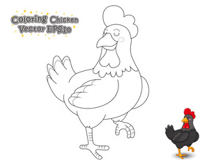 Coloring The Cute Cartoon Chicken. Educational Game for Kids. Vector illustration.