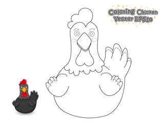 Coloring The Cute Cartoon Chicken. Educational Game for Kids. Vector illustration.