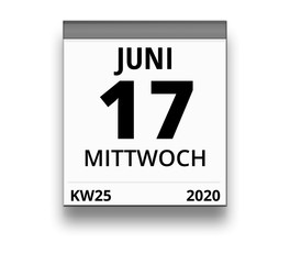 Kalender für Mittwoch, 17. JUNI 2020 (Woche 25)