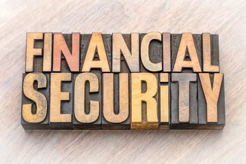 financial security word abstract in wood type