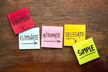 Task management concept: eliminate, automate, delegate