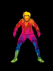 Goalkeeper action, prepare  catches the ball graphic vector.