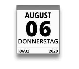 Kalender für Donnerstag, 6. AUGUST 2020 (Woche 32)