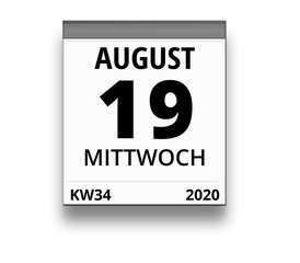 Obraz premium Kalender für Mittwoch, 19. AUGUST 2020 (Woche 34)