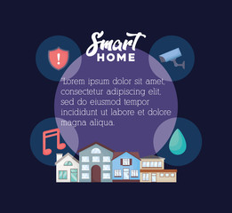 Infographic presentation of smart home design with house and related icons over purple background, colorful design. vector illustration