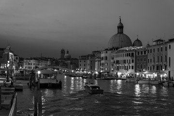 canal grande venice black and  white shot