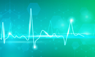 Pulse line with lighting dots on green vector background 