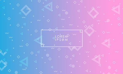 Vector design with abstract small geometric shapes on blue and pink background 