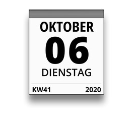 Kalender für Dienstag, 6. OKTOBER 2020 (Woche 41)