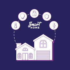 modern house with smart home related icons over blue background, colorful design. vector illustration