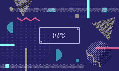 Vector design with thin frame and different geometric shapes on purple background 