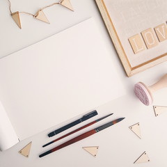 Blank template for lettering text. Stationery, art. Photo.