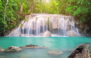 Foto op Plexiglas Erawan Waterfall in Thailand © calcassa