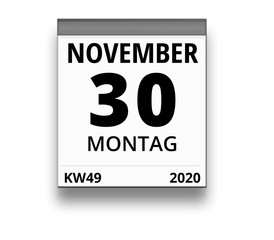 Kalender für Montag, 30. NOVEMBER 2020 (Woche 49)