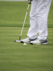Fototapeta na wymiar Low angle view of golfer on putting green