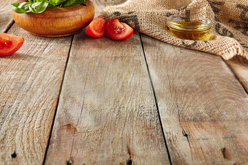 Italian Food on Old Wooden Background with Selective Focus