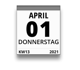 Kalender für Donnerstag, 1. APRIL 2021 (Woche 13)