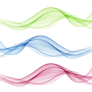 Set of abstract color wave. Color smoke wave. Transparent color wave. Blue, pink,green color. Wavy design. © lesikvit