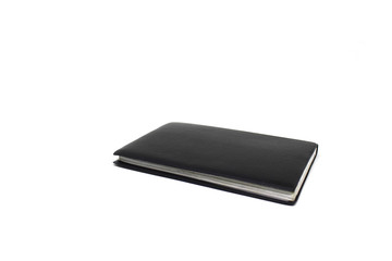 black leather notebook mockup on white background