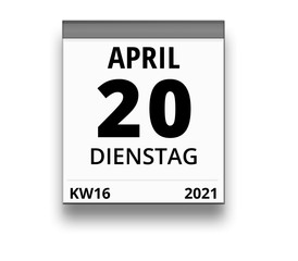 Kalender für Dienstag, 20. APRIL 2021 (Woche 16)