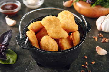 Delicious Chicken Nuggets in Metal Bowler