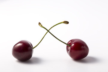 Ripe fresh red cherry isolated on white background. cherries