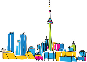 Obraz premium Cartoon illustration of the downtown of the city of Toronto, Ontario, Canada.