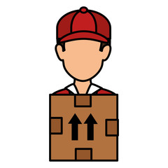 Obraz premium delivery worker lifting box silhouette