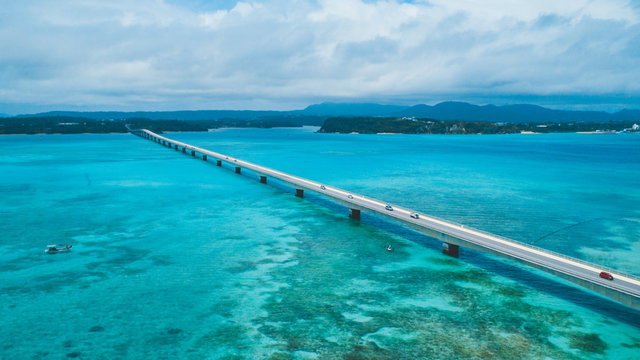Kouri Bridge between Islands in Okinawa, Japan 