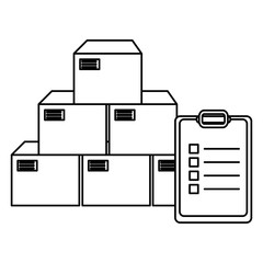 pile carton boxes with checklist